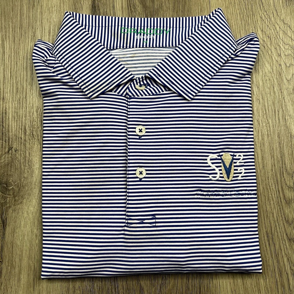 B Draddy Sport Golf Polo Shirt Mens Size M Medium Blue White Striped